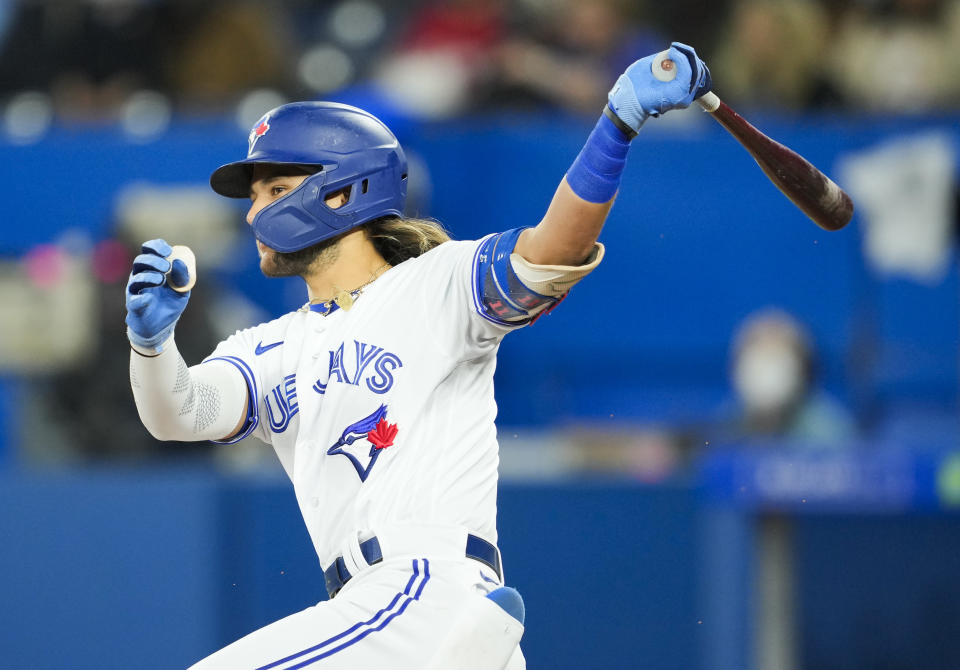 Bo Bichette #11 of the Toronto Blue Jays is a top fantasy baseball trade candidate