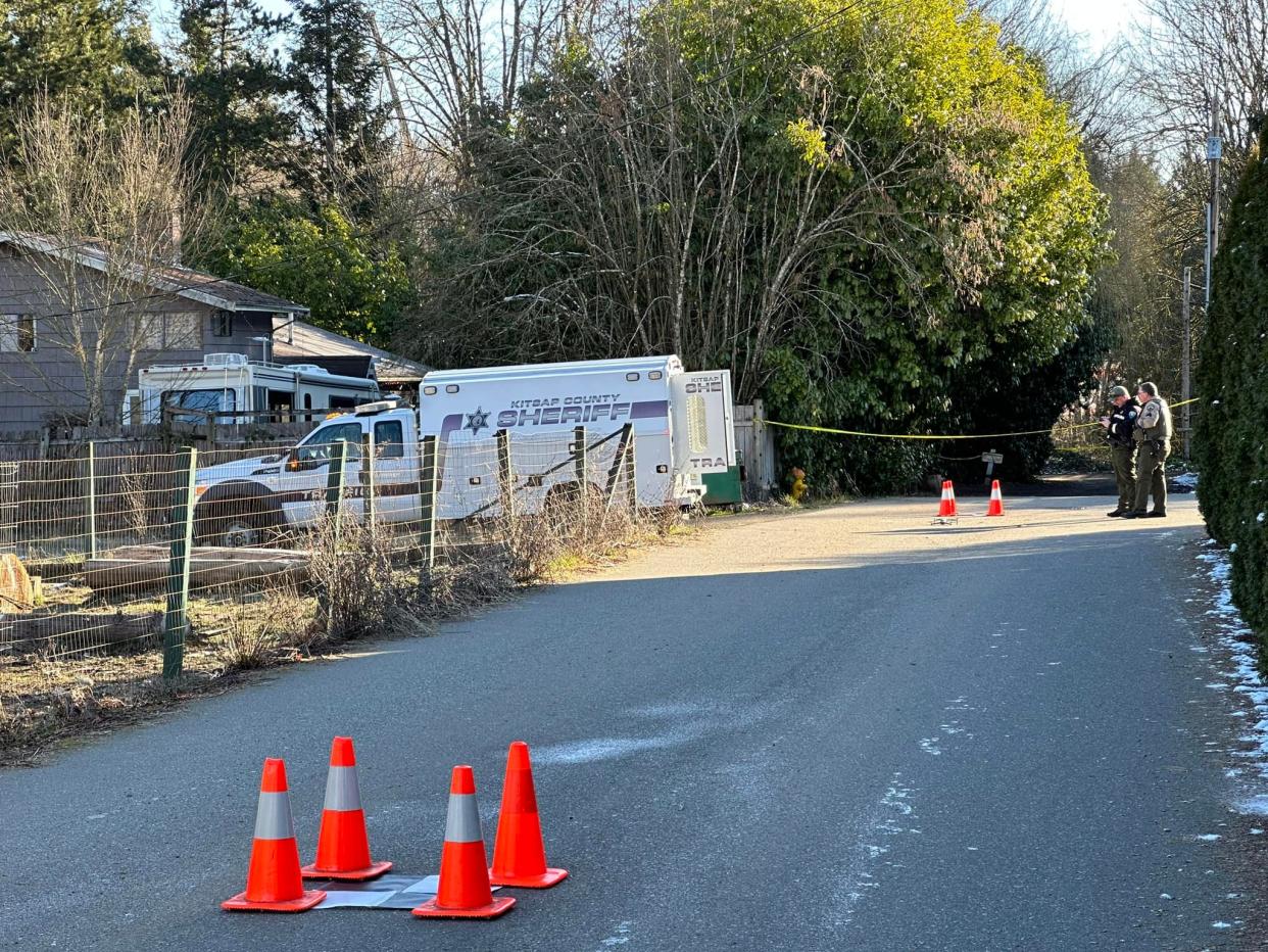 Investigators at the scene of a shooting in the 4100 block of Chico Way early in the morning of Feb. 24.