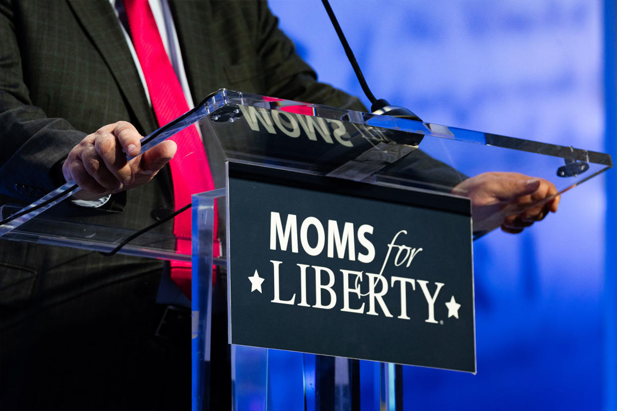 Moms For Liberty podium Hannah Beier for the Washington Post/Getty Images