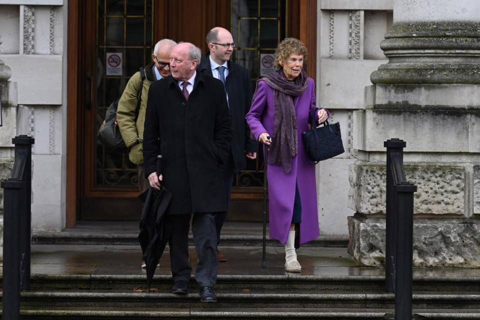 Jim Allister (front), Kate Hoey and Ben Habib (left) leave the High Court in Belfast (Michael Cooper/PA) (PA Wire)