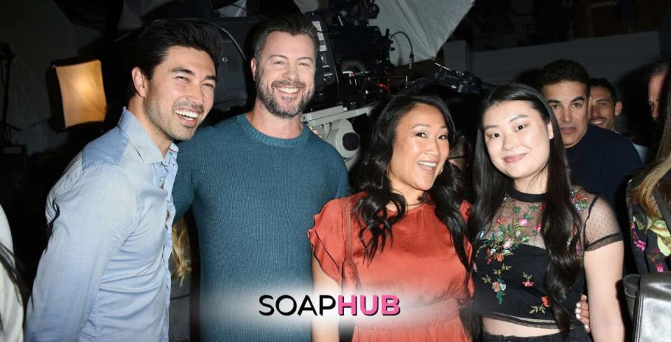 Remington Hoffman and other cast members posing with Soap Hub logo across the bottom.