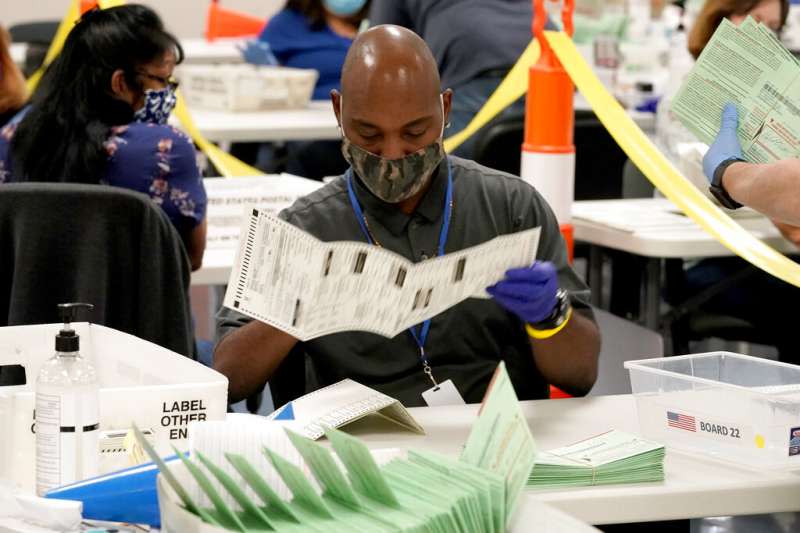 亞利桑那州的選務人員正在對選票進行分類，美國目前已有超過7千萬人提前投票。（美聯社）