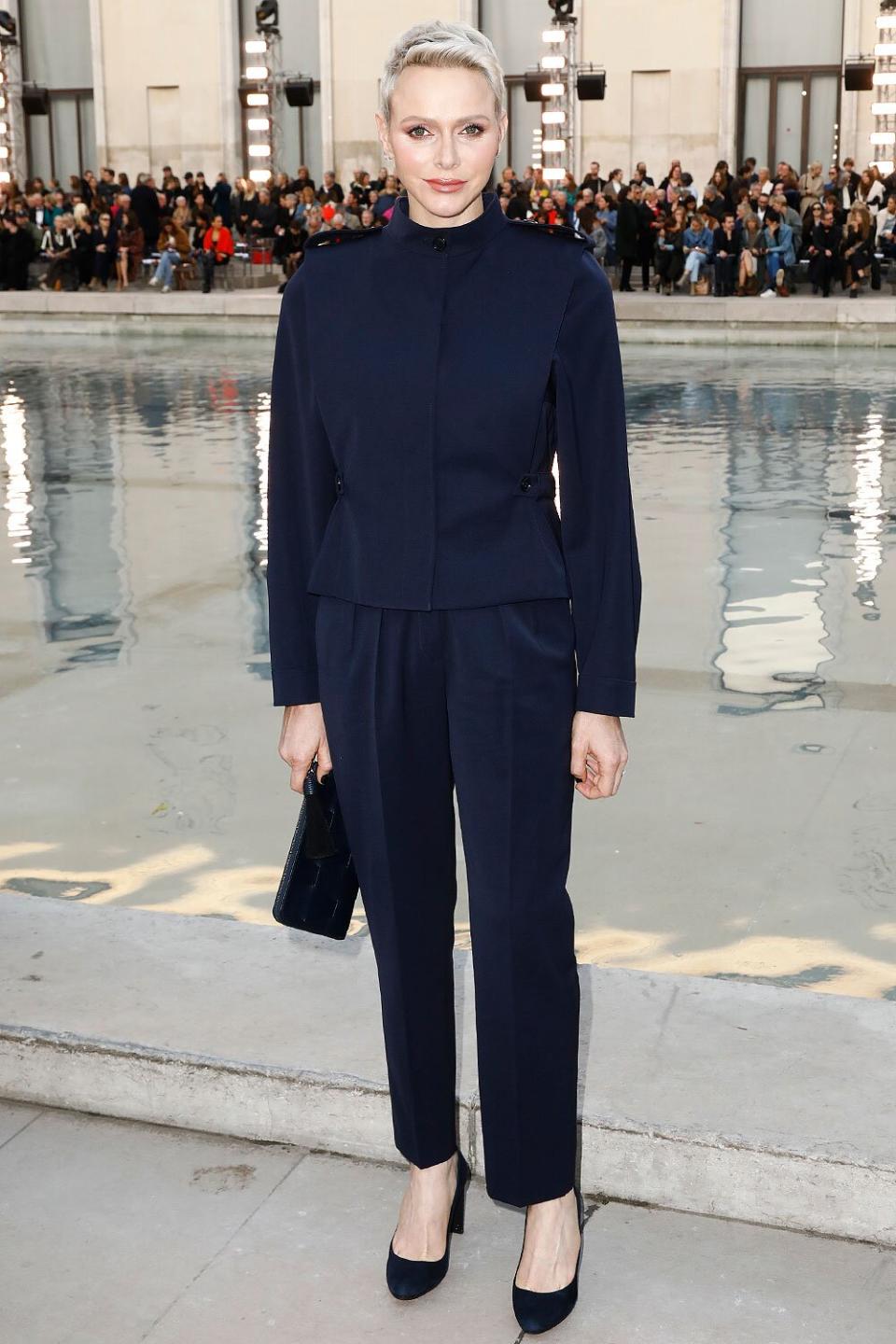 Princess Charlene of Monaco attends the Akris Womenswear Spring/Summer 2023 show as part of Paris Fashion Week on October 01, 2022 in Paris, France.