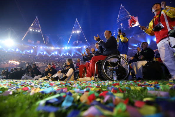 LONDON, ENGLAND - SEPTEMBER 09: Paralympians enjoy the atmosphere during the closing ceremony on day 11 of the London 2012 Paralympic Games at Olympic Stadium on September 9, 2012 in London, England. (Photo by Peter Macdiarmid/Getty Images)