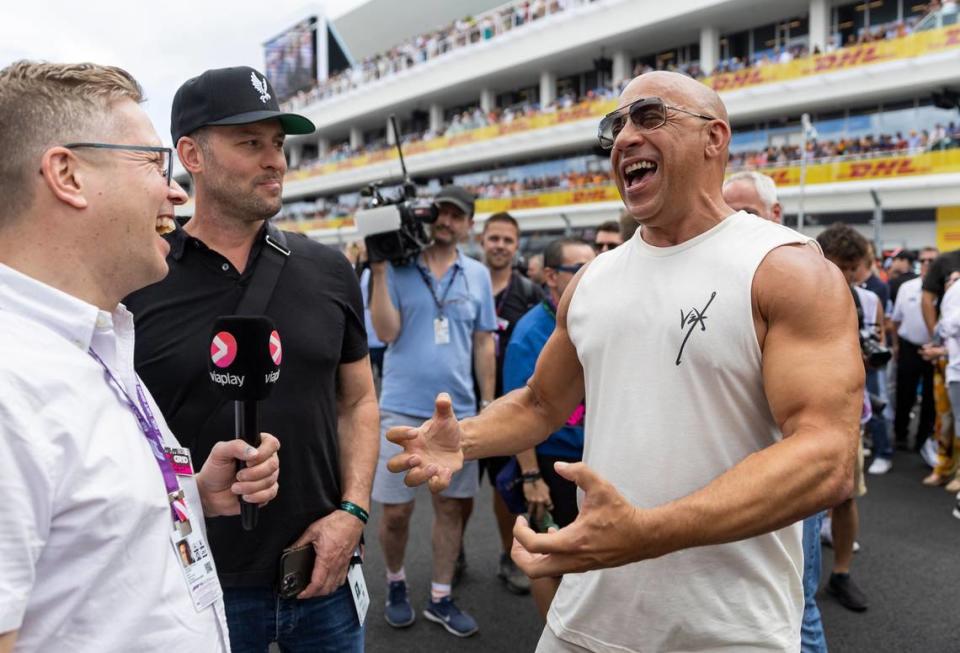 American actor Vin Diesel is seen at the grid before the start of the Formula One Miami Grand Prix at the Miami International Autodrome on Sunday, May 7, 2023, in Miami Gardens, Fla.