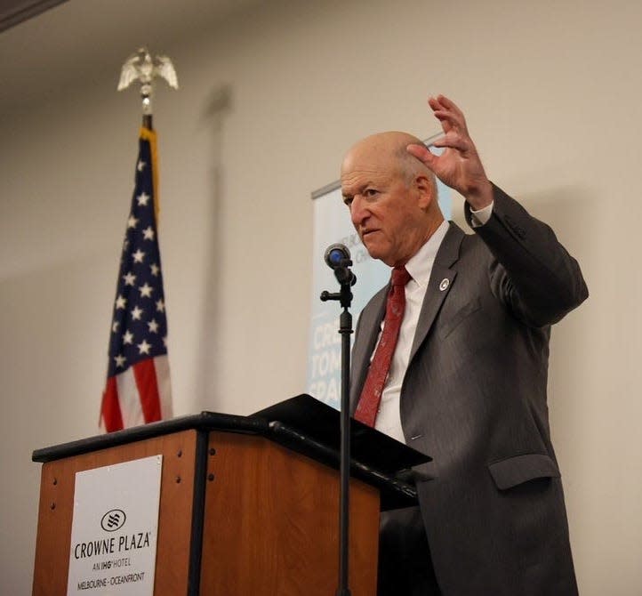 Florida Institute of Technology Interim President Robert King delivers a Melbourne Regional Chamber keynote speech Thursday morning at Crowne Plaza Melbourne-Oceanfront.