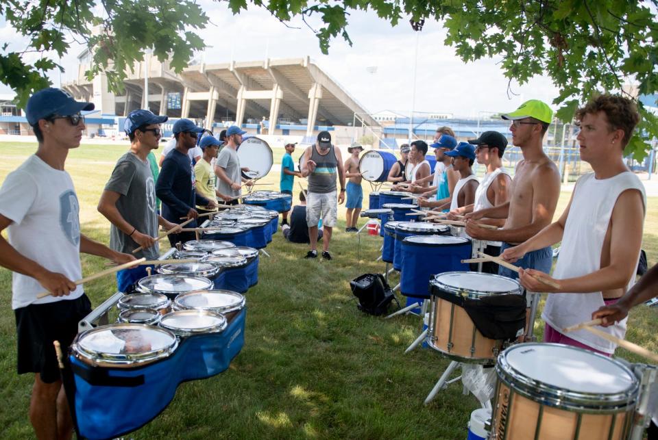 The Canton Bluecoats Drum & Bugle Corps practice this week at Dix Stadium in Kent. The Bluecoats are celebrating its 50th anniversary this year and have three special shows planned this Fourth of July weekend in Kent and Canton.