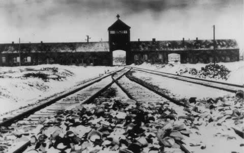 Picture taken in January 1945 just after liberation of the (Oswieci) Auschwitz Nazi Concentration Camp shows a general view of the so-called "Gate Of Death" . More than 1.5 million people have been killed by the nazis in this camp. - Credit: AP 