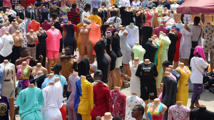 Mannequins showing off clothing at the Tejuoso street boutique in Lagos, Nigeria - Monday 14 March 2022