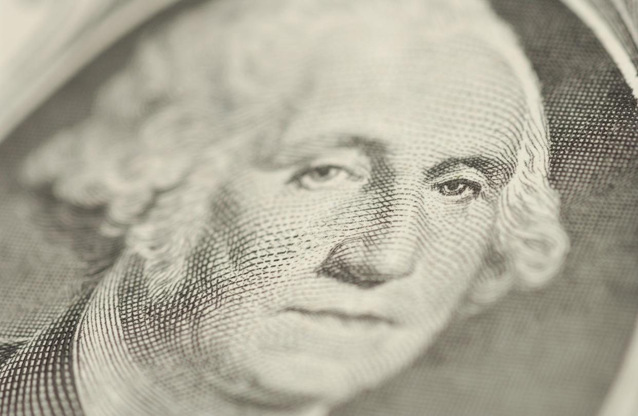 Close-up of George Washington on one dollar bill
