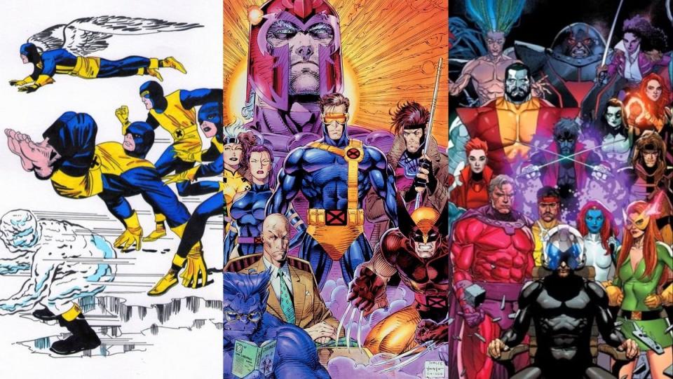 Marvel's Uncanny X-Men, with art (from L to R) from Jack Kirby, Jim Lee, and Leinil Francis Yu.