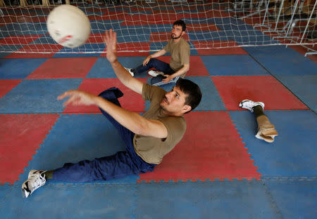 Salahuddin Zahiri 28, a wounded soldier from Afghanistan's National Army (ANA) practices for the Invictus Games competition, at the Kabul Military Training Centre (KMTC) in Kabul, Afghanistan July 4, 2017. REUTERS/Mohammad Ismail