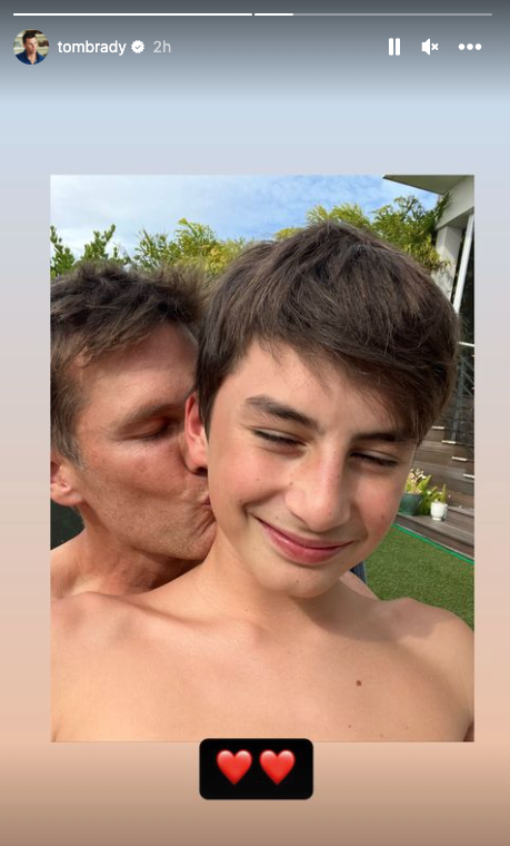 The athlete and his son take a selfie. (Instagram Story/Tom Brady)