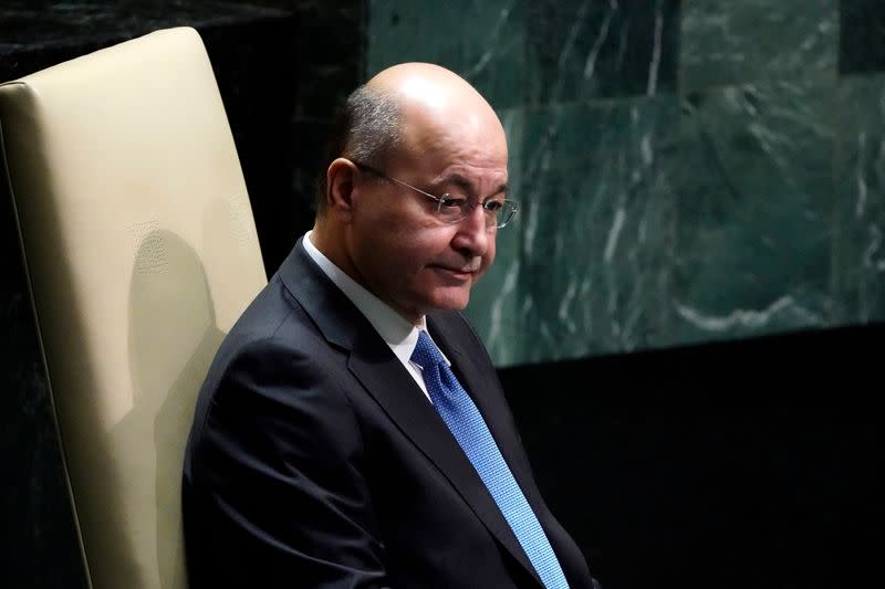 Iraq's president Barham Salih sits before addressing the 74th session of the United Nations General Assembly at U.N. headquarters in New York City, New York, U.S.