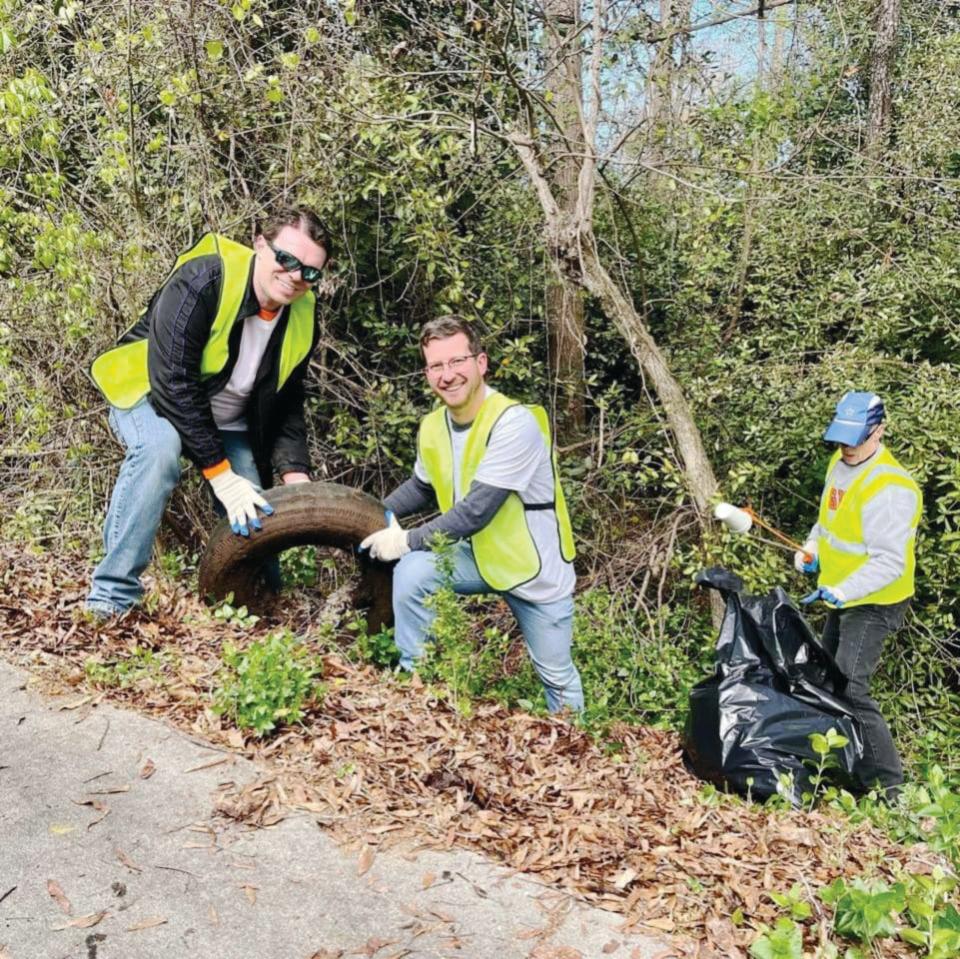 Fountain Inn Mayor G.P. McLeer, center, and City Council member Mack Blackstone help with a cleanup effort held each year in the city. McLeer is also Chair of Keep Laurens County Beautiful; a portion of Fountain Inn is in Laurens County, and that's where this cleanup took place.