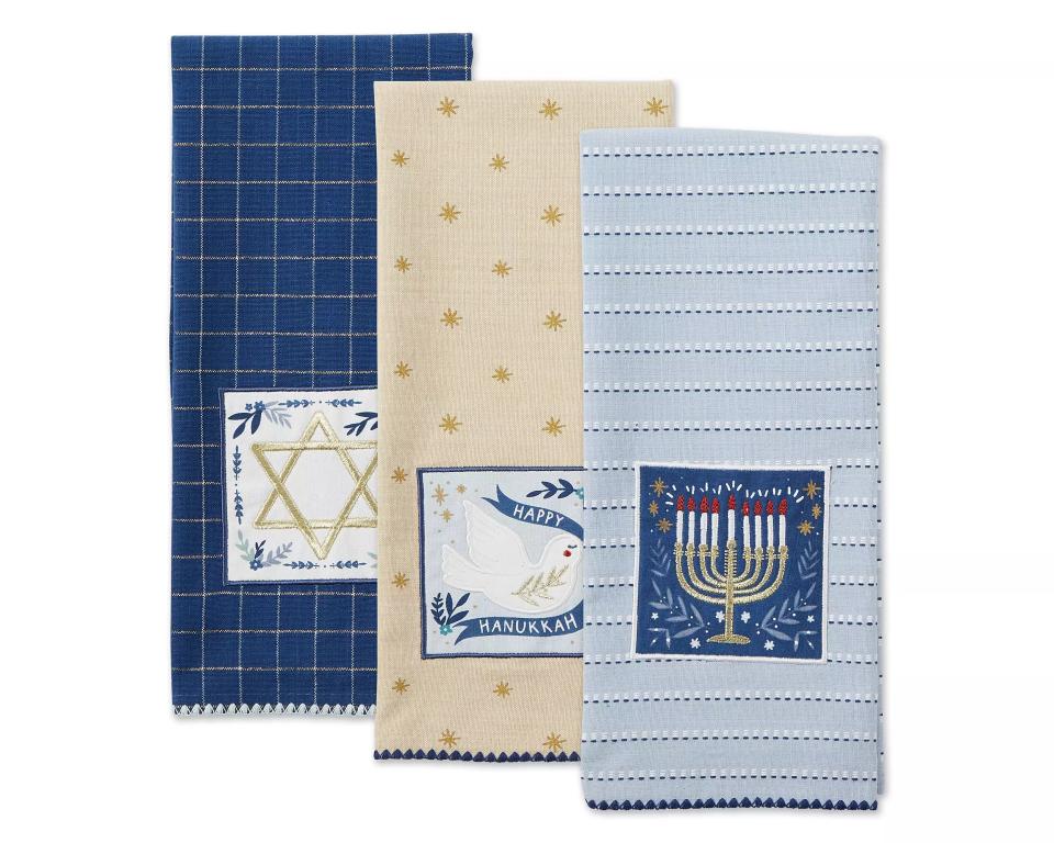 Embroidered Emblems Hanukkah Dish Towels, Set of 3
