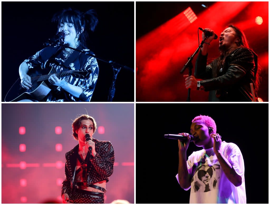 Top left clockwise: Billie Eilish, The HU, Arlo Parks, Maneskin (Getty)