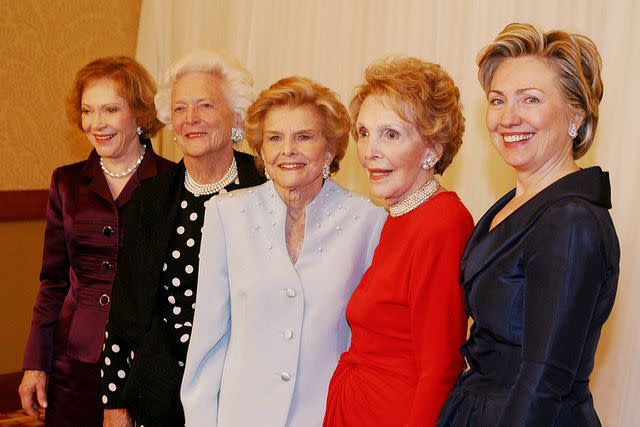 <p>David Hume Kennerly/Getty</p> Rosalynn Carter, Barbara Bush, Betty Ford, Nancy Reagan and Hillary Clinton