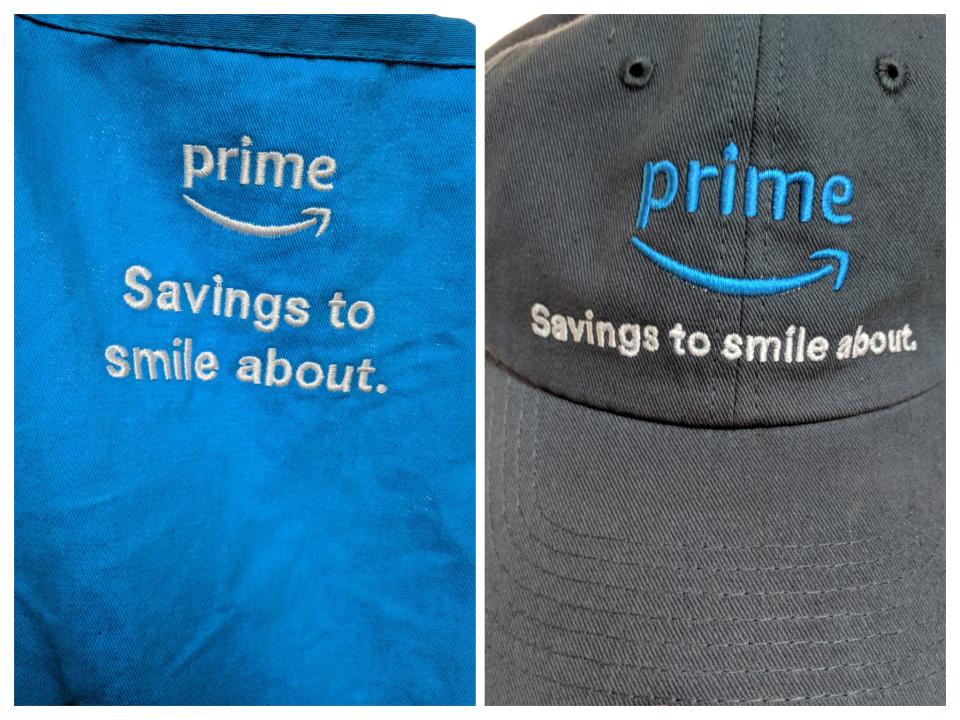 Whole Foods stores associates’ new apron and hat, featuring Amazon Prime. (Yahoo Finance)