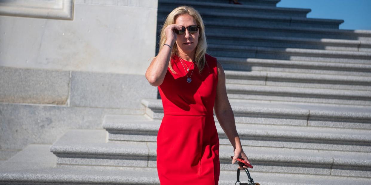 Republican Rep. Marjorie Taylor Greene of Georgia leaves the US Capitol after a vote on Thursday, September 30, 2021.