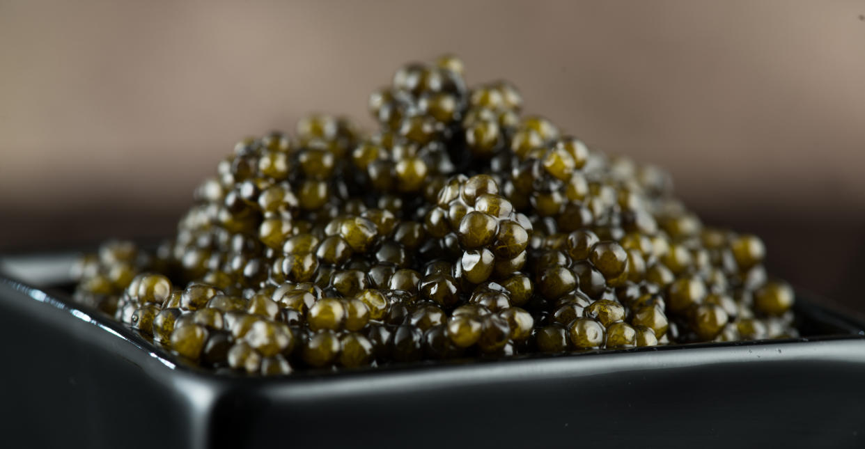 Black Caviar in a bowl. High quality real natural sturgeon black caviar close-up. Delicatessen. Texture of expensive luxury caviar square dish on black - Credit: Subbotina Anna - stock.adobe.com