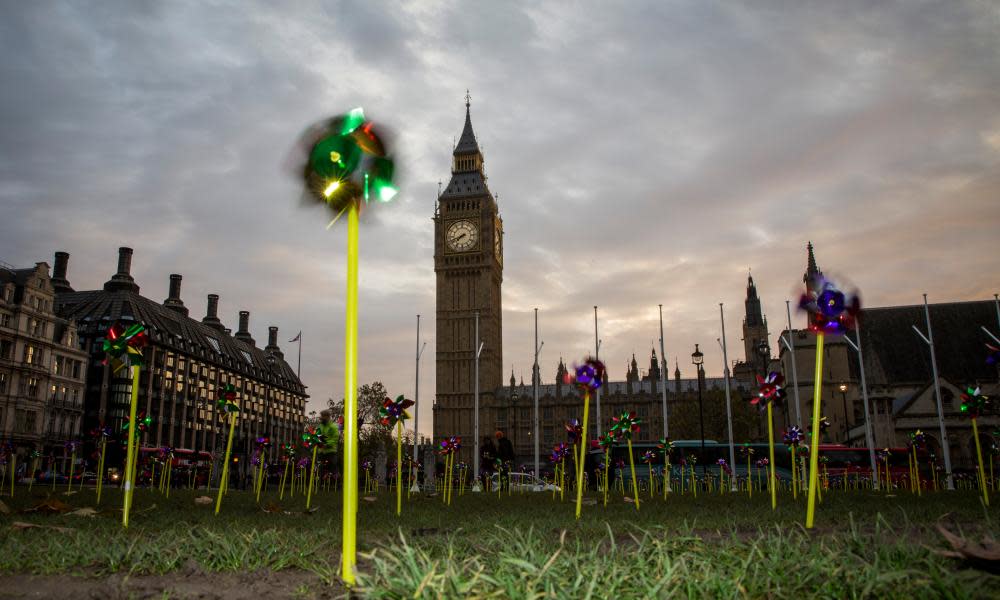 A protest outside parliament against climate change and in favour of clean energy in November 2016.