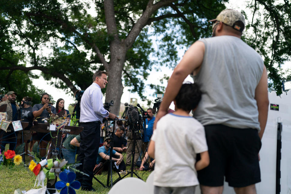 Texas state Sen. Roland Gutierrez speaks during a news conference at a town square in Uvalde, on June 2.<span class="copyright">Jae C. Hong—AP</span>