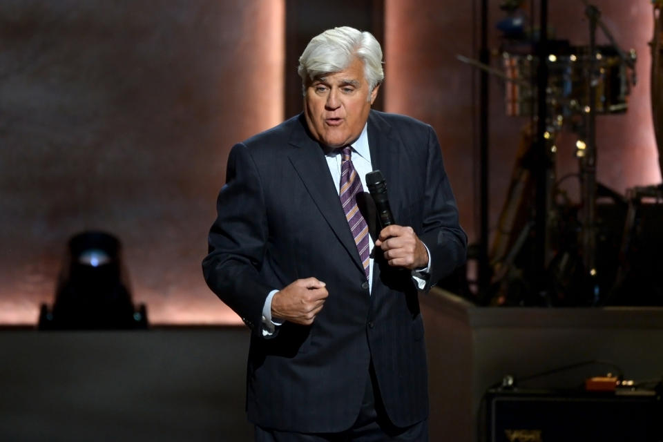 Jay Leno performs at The Library of Congress Gershwin Prize tribute concert in Washington, on March 4, 2020.  (Shannon Finney / Getty Images file )