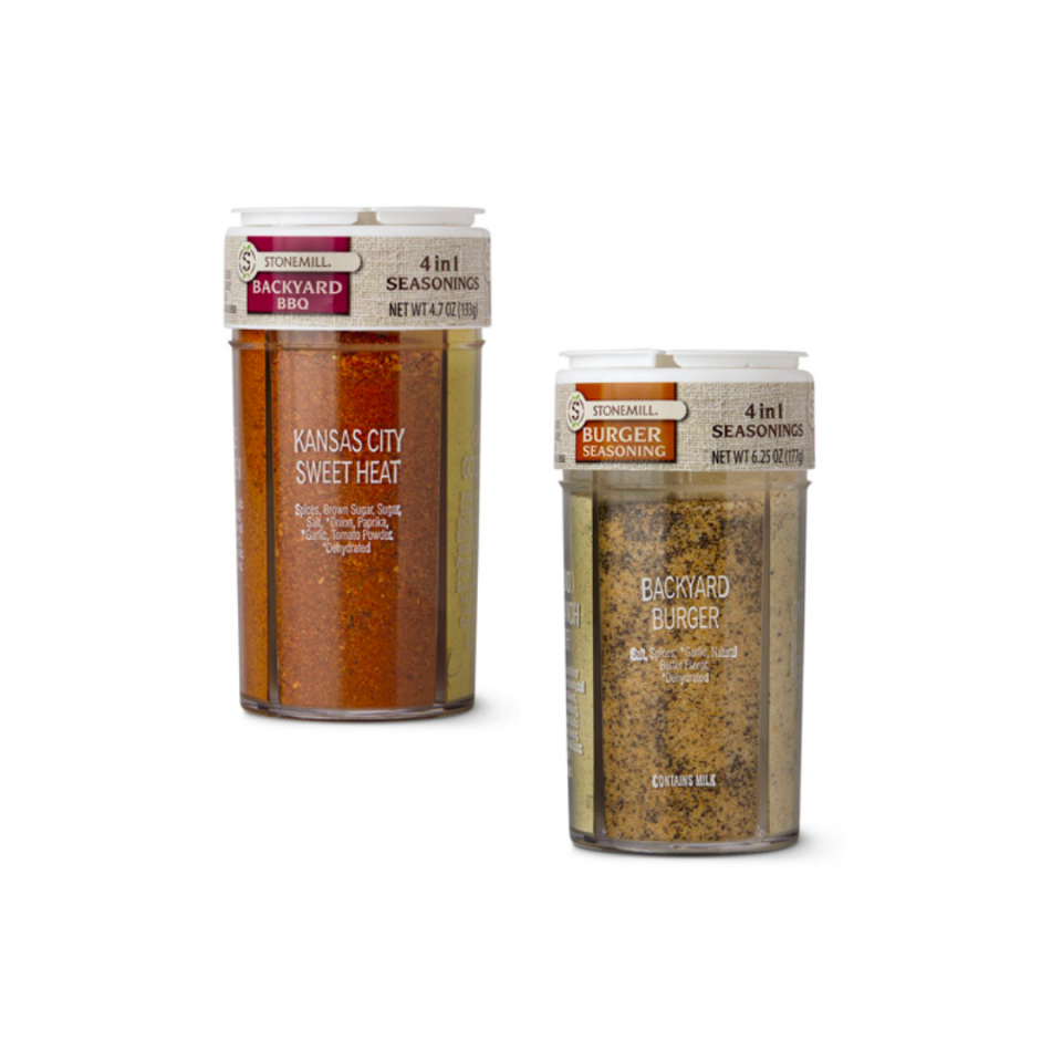 two bottles of Stonemill 4-in-1 Grilling Seasoning