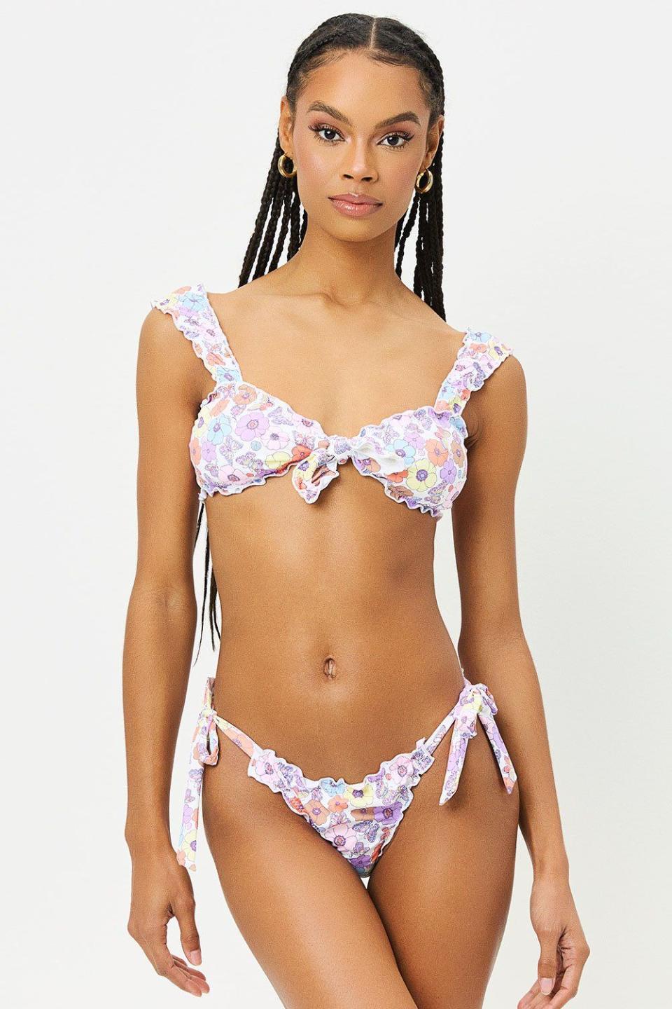 2) Colby Tie Front Ruffle Bikini Top