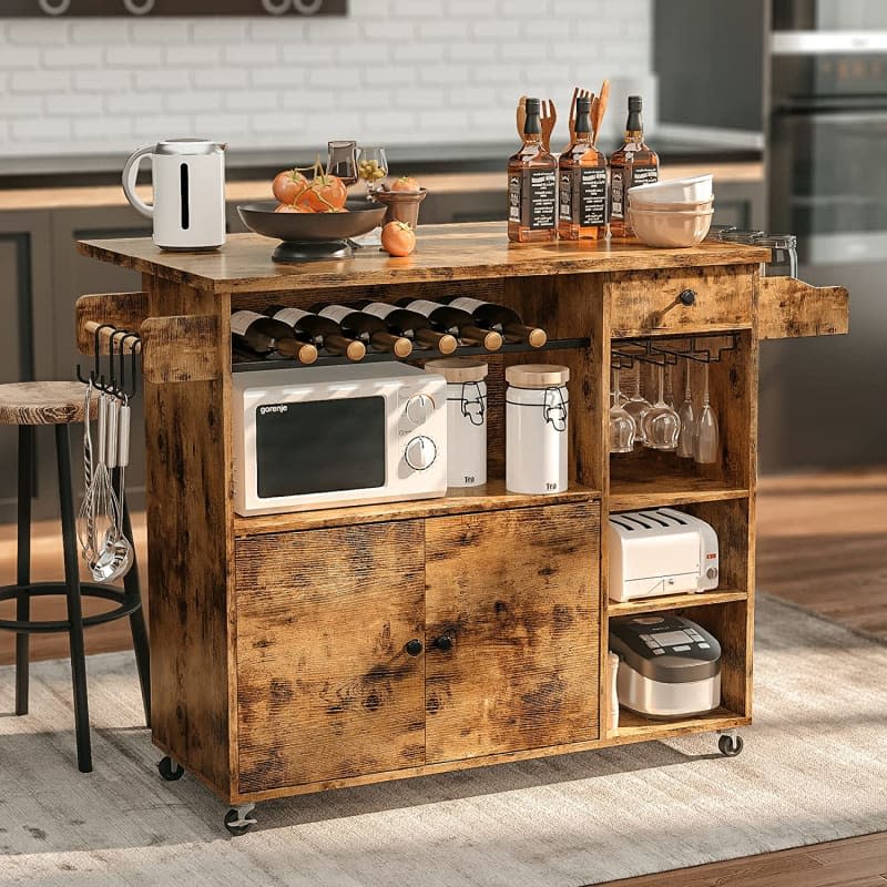 IRONCK Rolling Kitchen Island Cart with Drop-Leaf and Wine Rack