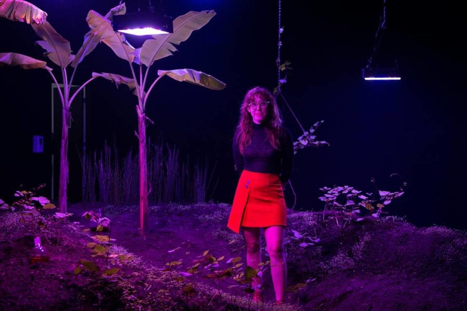 Jessica Segall’s “Reverse Alchemy on the Gold Coast” at Locust Projects includes a gold-fed garden with plants common in South Florida. (Photo courtesy of World Red Eye)