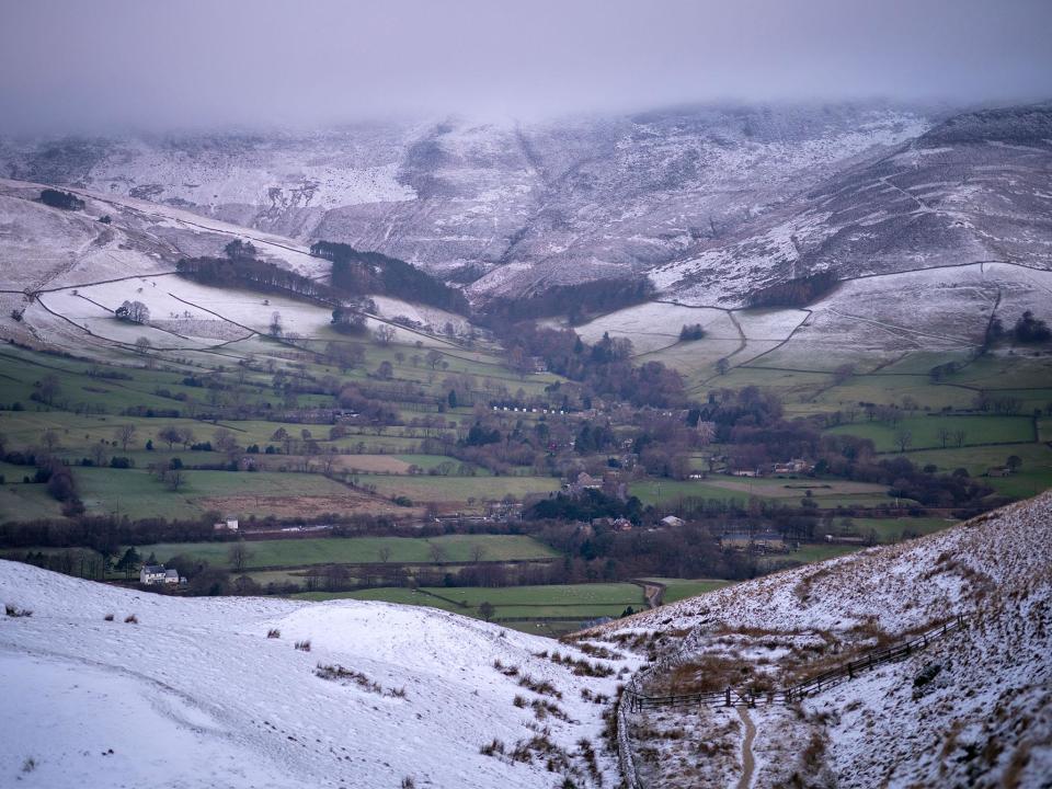 The snow-topped hills of the Peak District near Edale, Derbyshire: Christopher Furlong/Getty Images