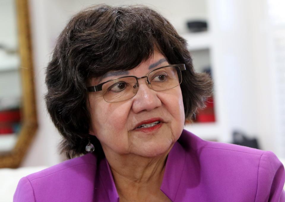 Lupe Valdez, former Sheriff of Dallas County, is interviewed Thursday, Oct. 17, 2019, on mass shootings and gun ownership.