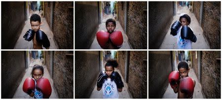 A combination picture shows children posing for a photograph at a boxing school in the Mare favela of Rio de Janeiro, Brazil, June 2, 2016. REUTERS/Nacho Doce