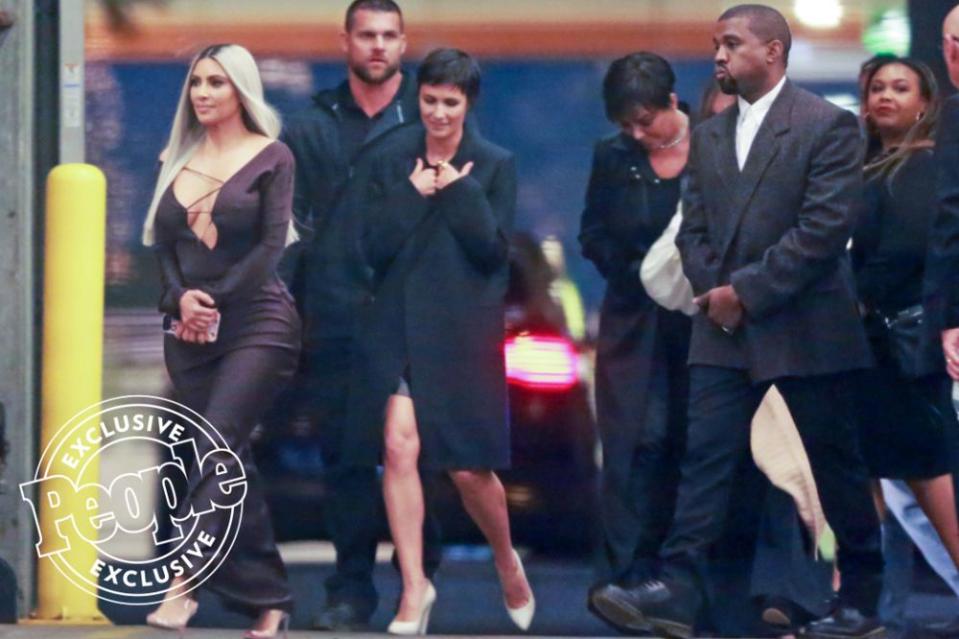 Kim Kardashian, Kris Jenner and Kanye West on Feb. 20