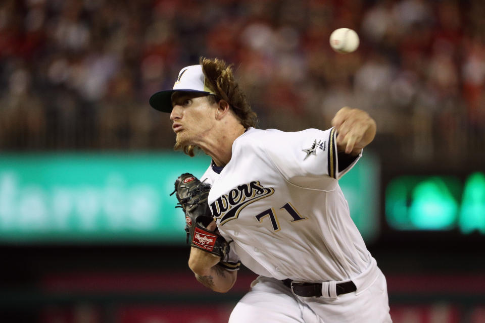 Josh Hader pitches in the eighth inning of the All-Star Game. He later apologized for hate-filled tweets from his past that resurfaced. (Photo: Patrick Smith via Getty Images)