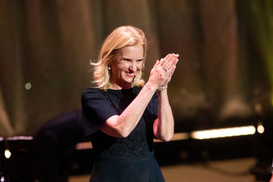 Kerry Kennedy thanks the audience as she walks out to accept her Freedom Award during the Freedom Award ceremony at The Orpheum in Downtown Memphis, on Thursday, October 19, 2023.