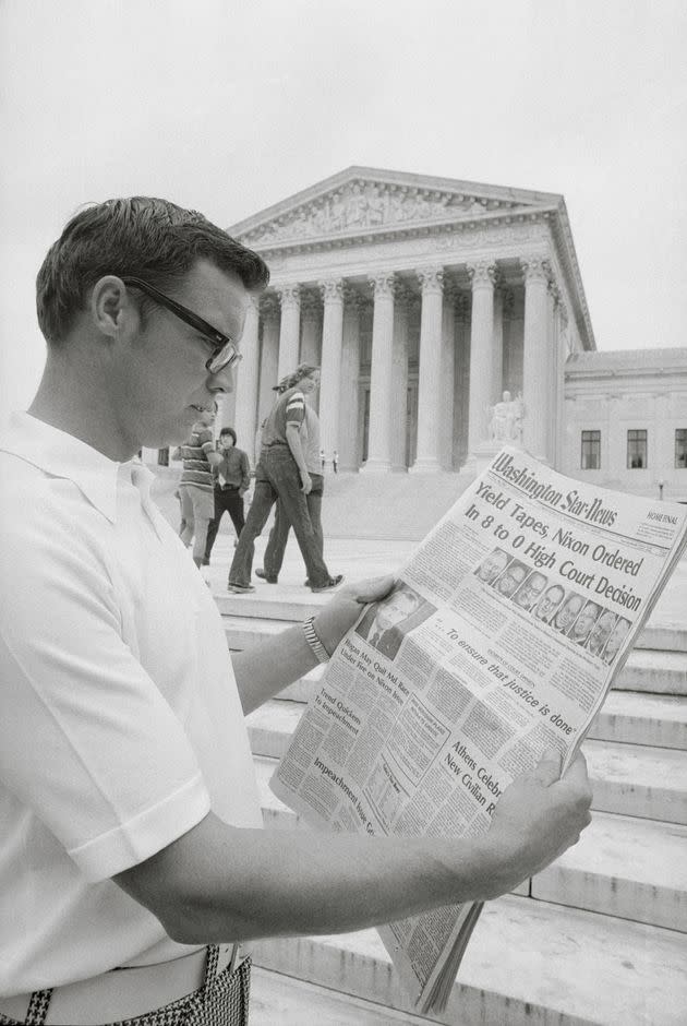 The Supreme Court took up the case of U.S. v. Nixon on an expedited hearing schedule in 1974. The court's decision forced Richard Nixon to hand over Oval Office audiotapes and led to his resignation.