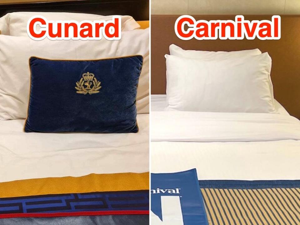 The pillows had Cunard's logo on them.