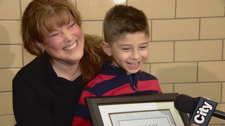 Edmonton boy, 6, awarded for quick thinking that saved his mother's life