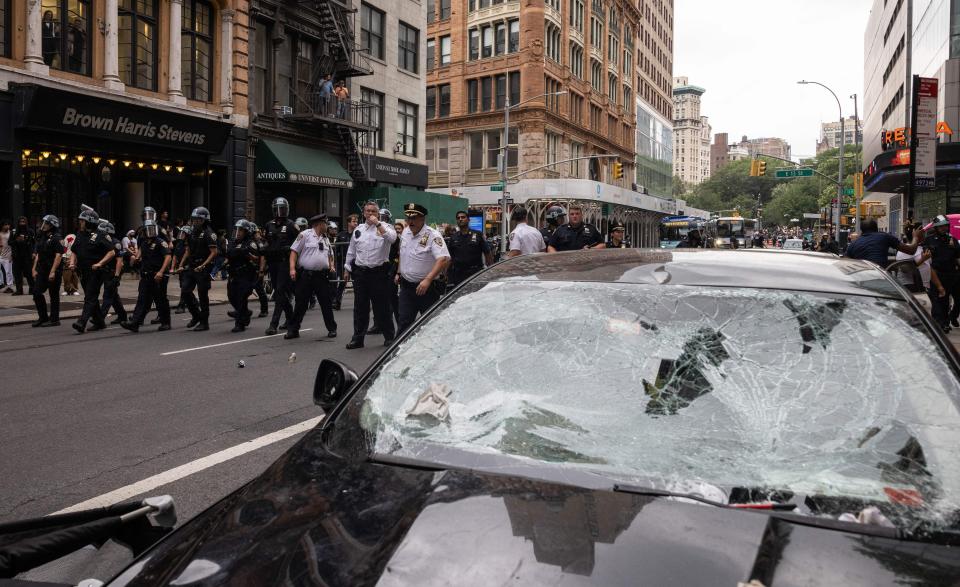 Fans attend Kai Cenat Playstation giveaway on August 4, 2023, at Union Square Park in New York City.