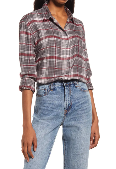 Treasure & Bond Plaid Boyfriend Shirt. Image via Nordstrom.