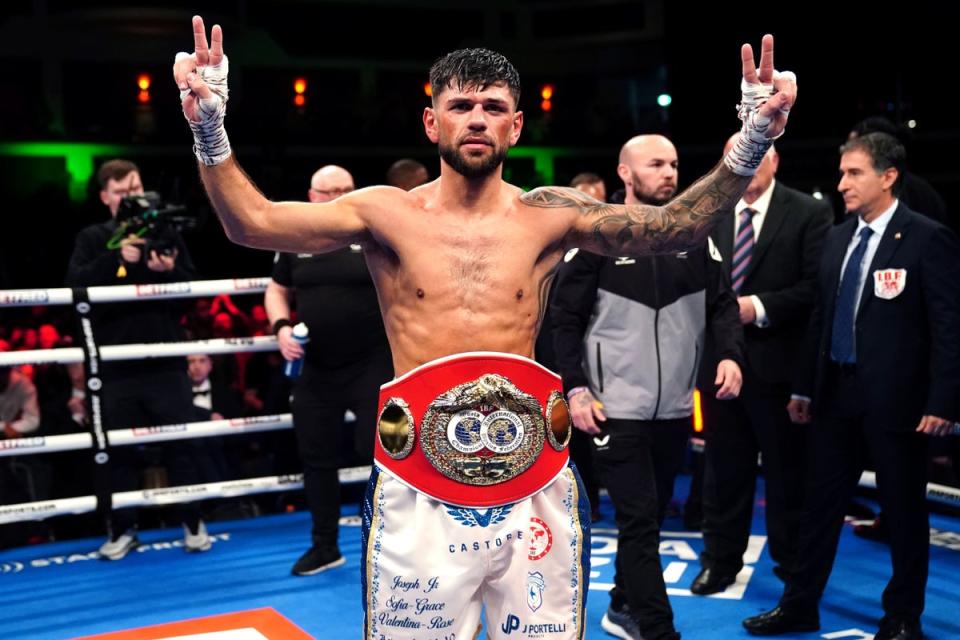 Joe Cordina regained the IBF super-featherweight title with a thrilling split decision win over Shavkat Rakhimov at the Cardiff International Arena (David Davies/PA) (PA Wire)