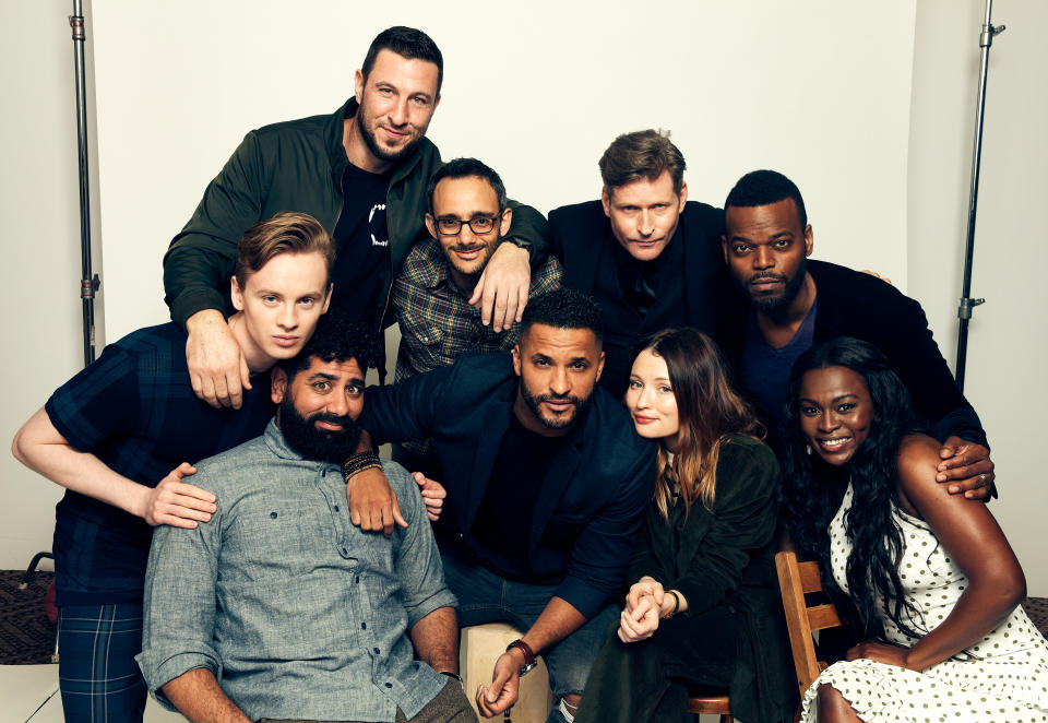 AUSTIN, TX – MARCH 10: (Back row L-R) Bruce Langley, Pablo Schreiber, Omid Abtahi, Crispin Glover, Demore Barnes, (front row L-R) Mousa Kraish, Ricky Whittle, Emily Browning, Yetide Badaki of ‘American Gods’ pose for a portrait in the 2019 SXSW Film Festival Portrait Studio on March 10, 2019 in Austin, Texas. (Photo by Robby Klein/Getty Images)