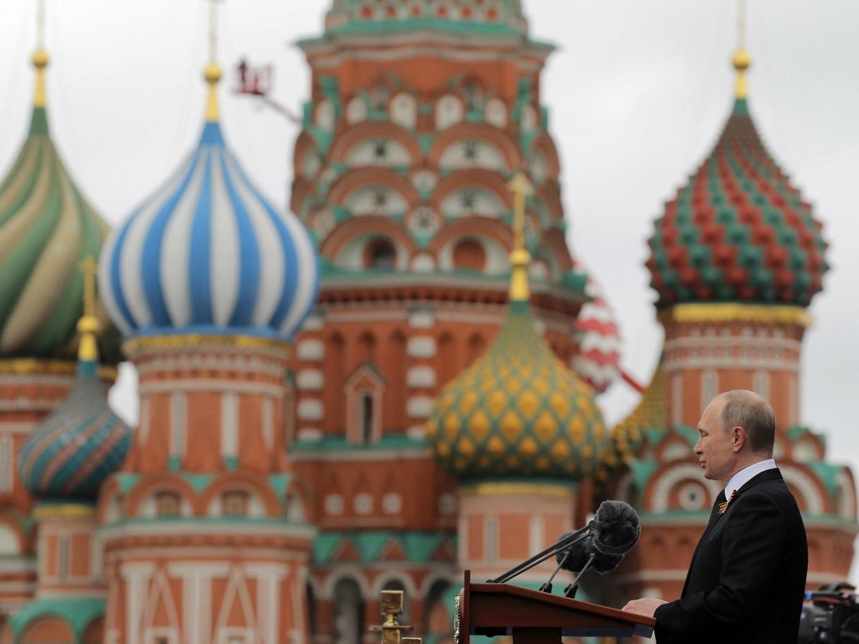 The US Senate voted to impose new sanctions on Russia. President Vladimir Putin speaks in Moscow's Red Square on 9 May 2017: YURI KOCHETKOV/AFP/Getty Images