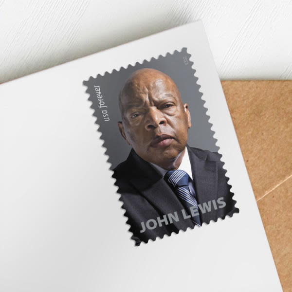 A Forever stamp honoring the life of civil rights leader and congressman John Lewis will be issued on July 21 at the new rate of 66 cents. / Credit: USPS