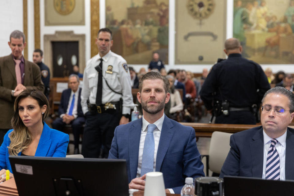 Eric Trump sits in court during his civil fraud trial at New York State Supreme Court on Nov. 2, 2023, in Manhattan. / Credit: JEENAH MOON / Getty Images