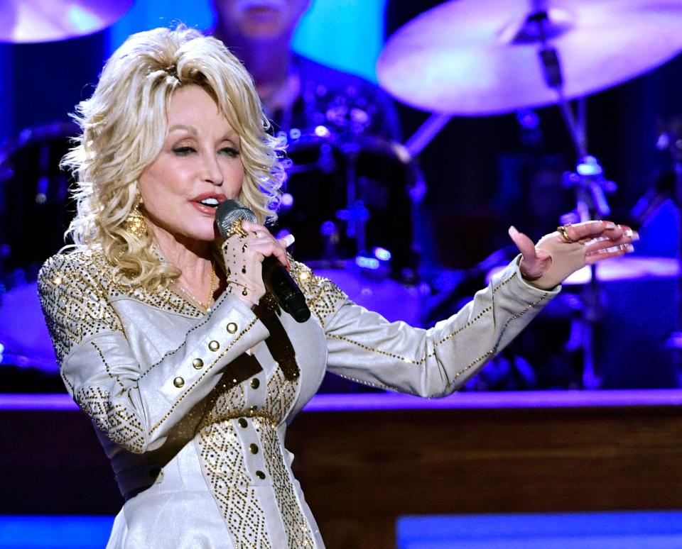 Dolly Parton performs at her 50th Opry Member Anniversary at the Grand Ole Opry Saturday, Oct. 12, 2019, in Nashville, Tennessee.