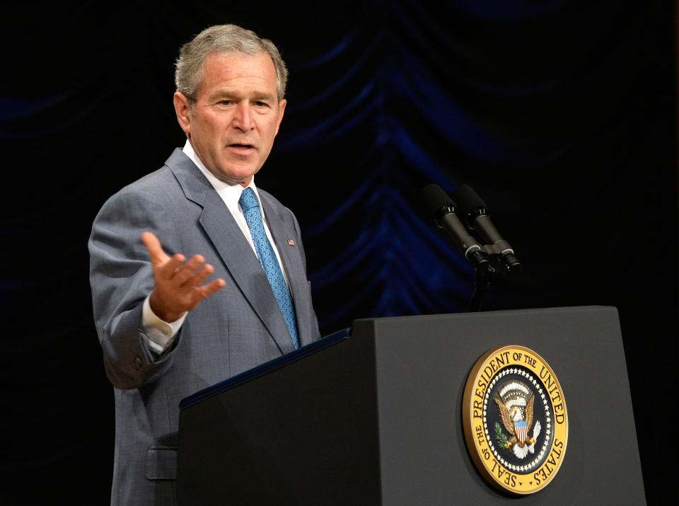 WASHINGTON - APRIL 24:  U.S. President George W. Bush addresses the White House Summit on Inner-City Children and Faith-Based Schools at Ronald Reagan Building and International Trade Center April 24, 2008 in Washington, DC. Bush spoke to educators, clergy, philanthropists and business leaders on helping faith-based schools from closures. According to the National Center for Education Statistics, about 1,200 urban faith-based schools have closed their doors between 2000 and 2006 and that affected more than 400,000 students.  (Photo by Alex Wong/Getty Images)